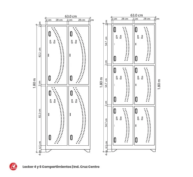 dimensiones locker de 4 y 6 puertas