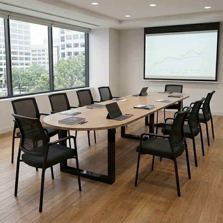Set Mesa de Juntas Ovalada 10 Puestos + 10 Sillas Interlocutoras Mia