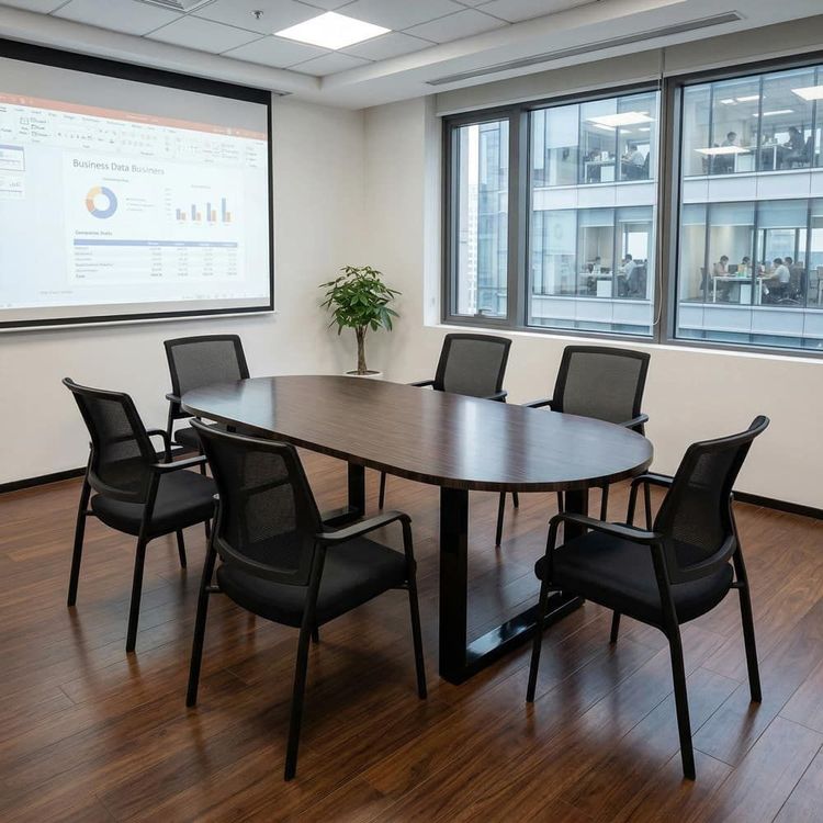 Set Mesa de Juntas Ovalada 6 Puestos + 6 Sillas Interlocutoras Zao