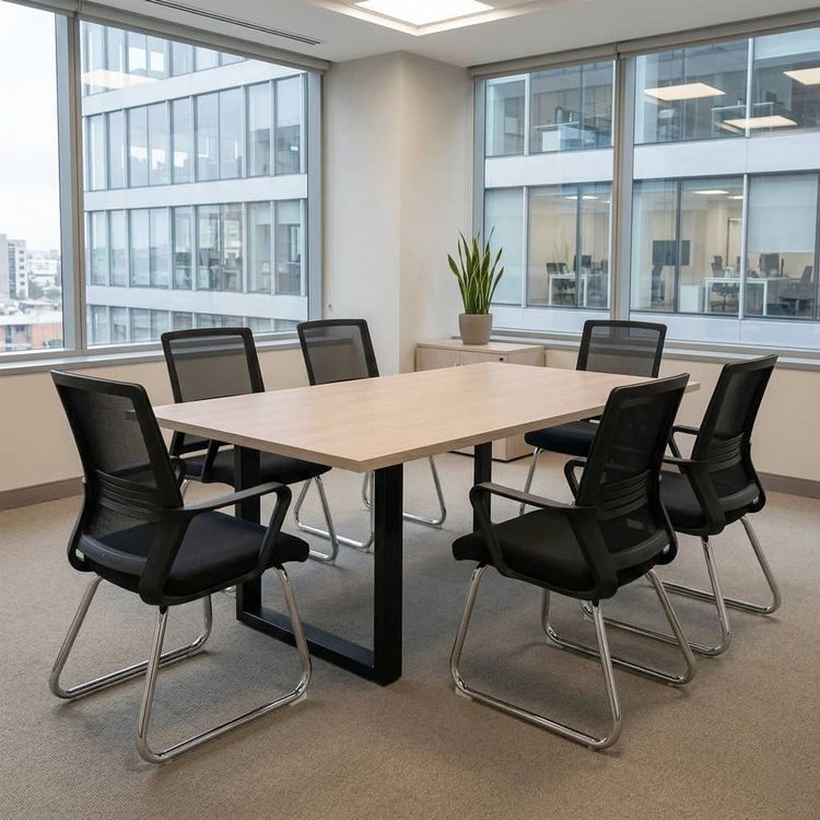 Set Mesa de Juntas Tipo C 6 Puestos + 6 Sillas Interlocutoras Zao