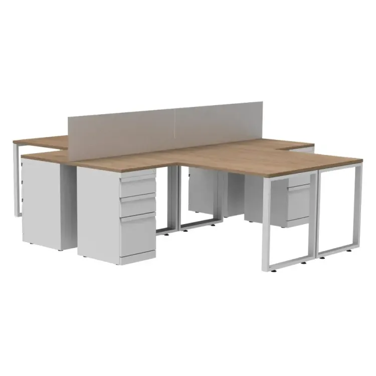 Isla de Trabajo en L 4 Puestos Blanco 1