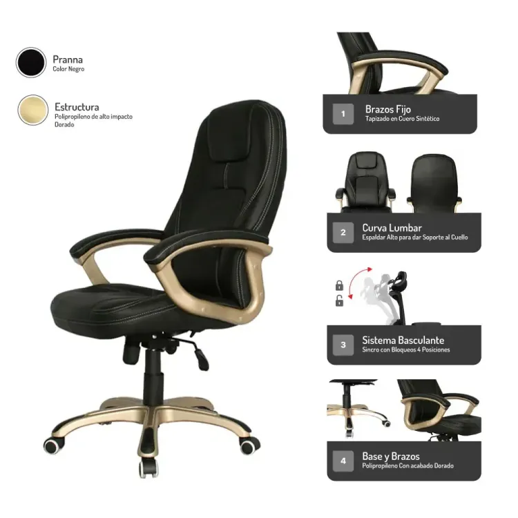 Silla de Escritorio Bélgica Alta 4