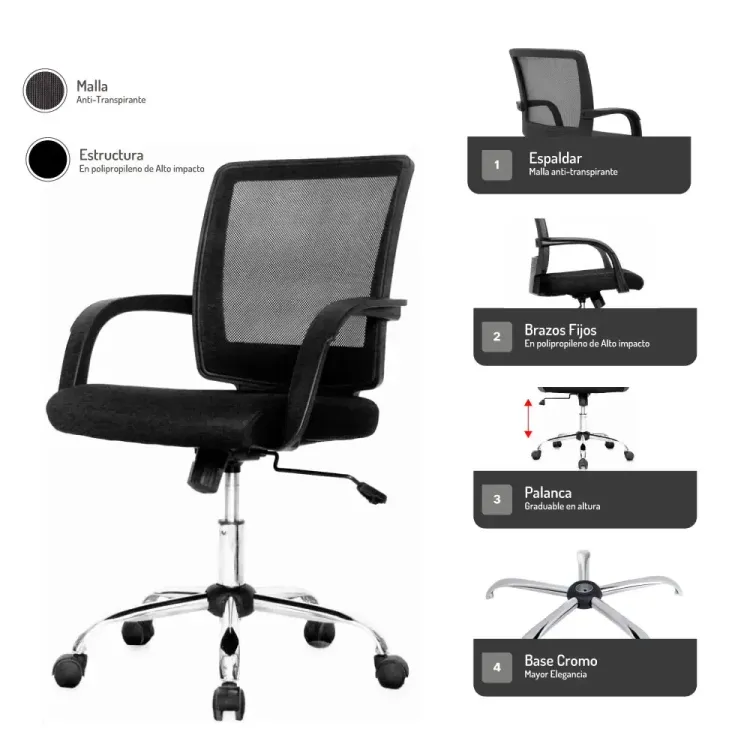 Silla de Escritorio Irlanda Cromo 4