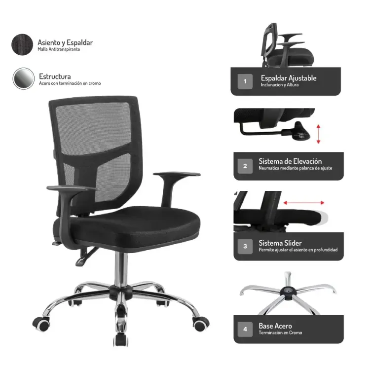 Silla de Escritorio Livorno Cromo 2