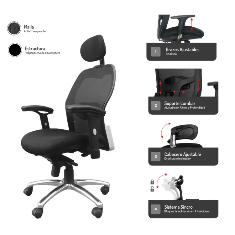 Silla de Escritorio Mónaco Con Cabecero 4