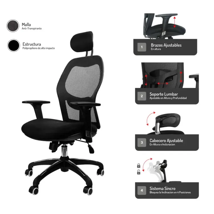 Silla de Escritorio París Con Cabecero 3