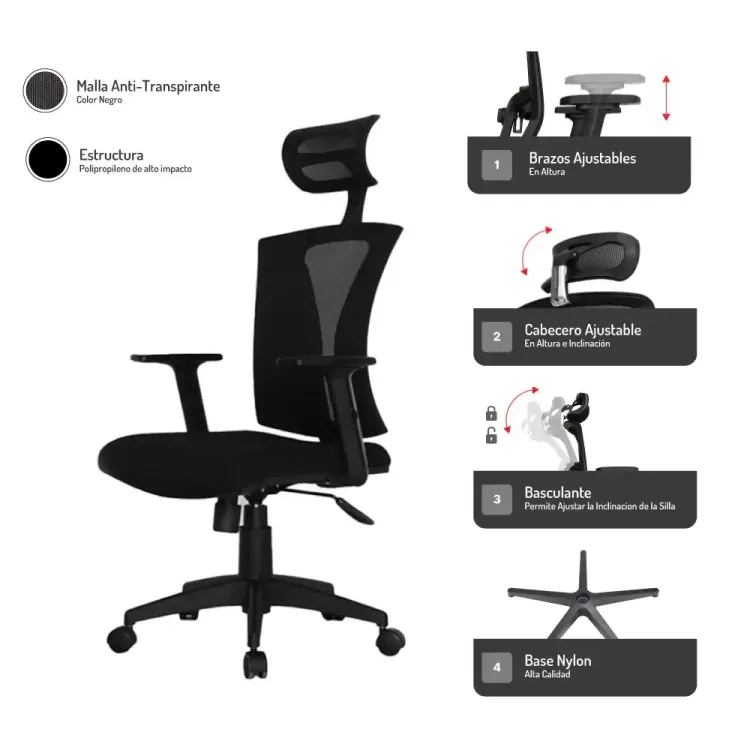 Silla de Escritorio Praga Con Cabecero 4