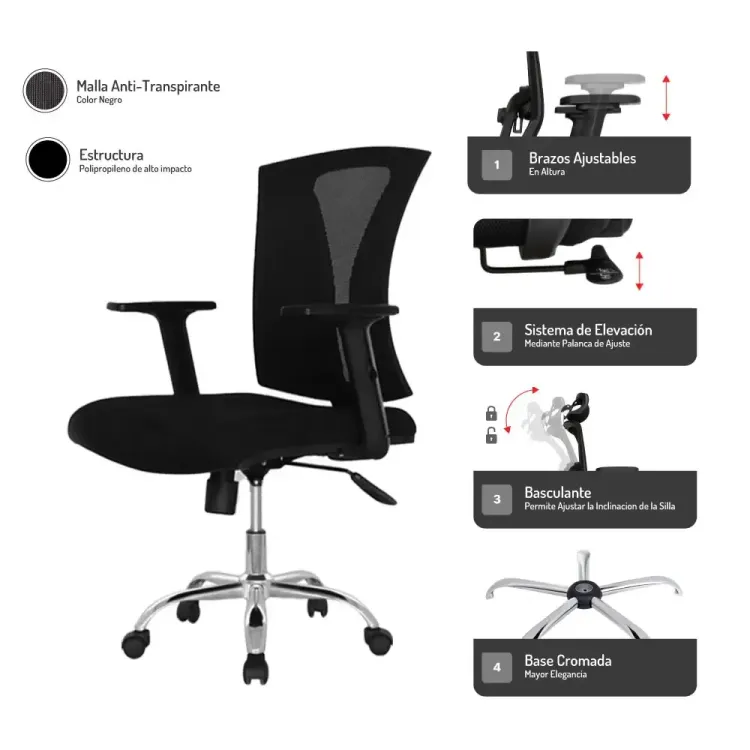 Silla de Escritorio Praga Cromo 4