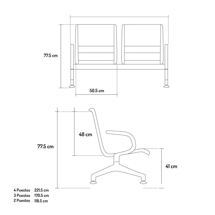 Silla de Espera Aeropuerto Tres Puestos 2