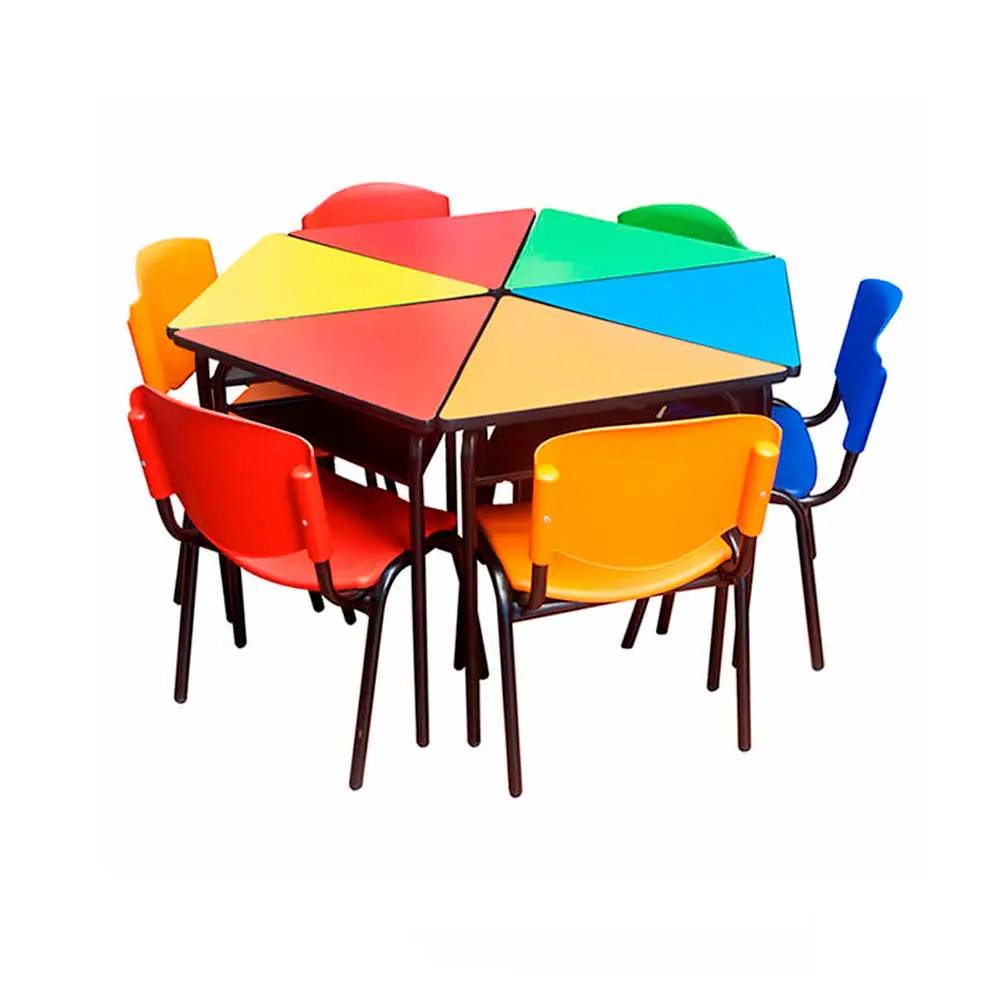 Juego de mesas hexagonales para preescolar, diseño modular y colorido.