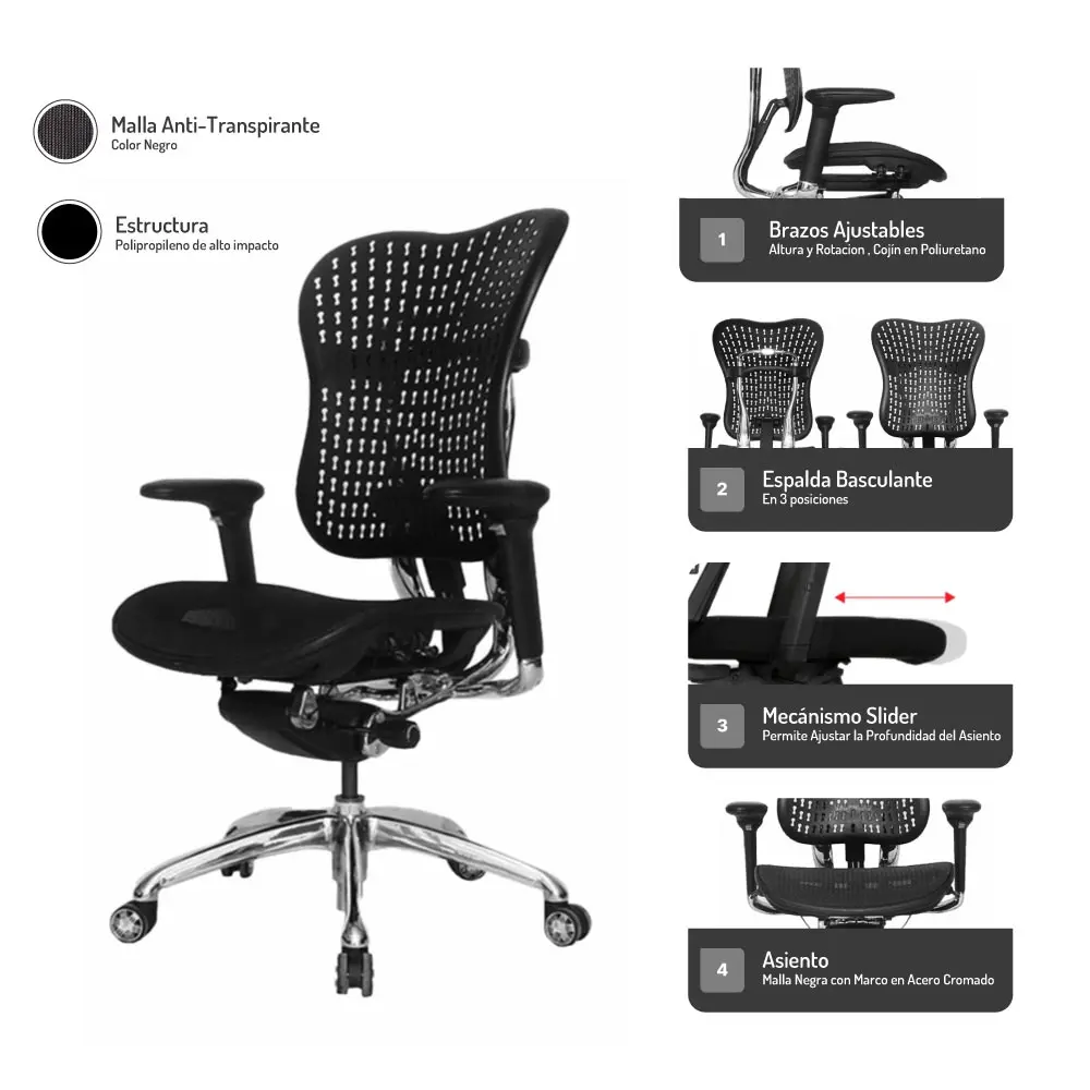 Mecanismo de silla Tokio – Confort y ajuste ergonómico para ambientes de oficina